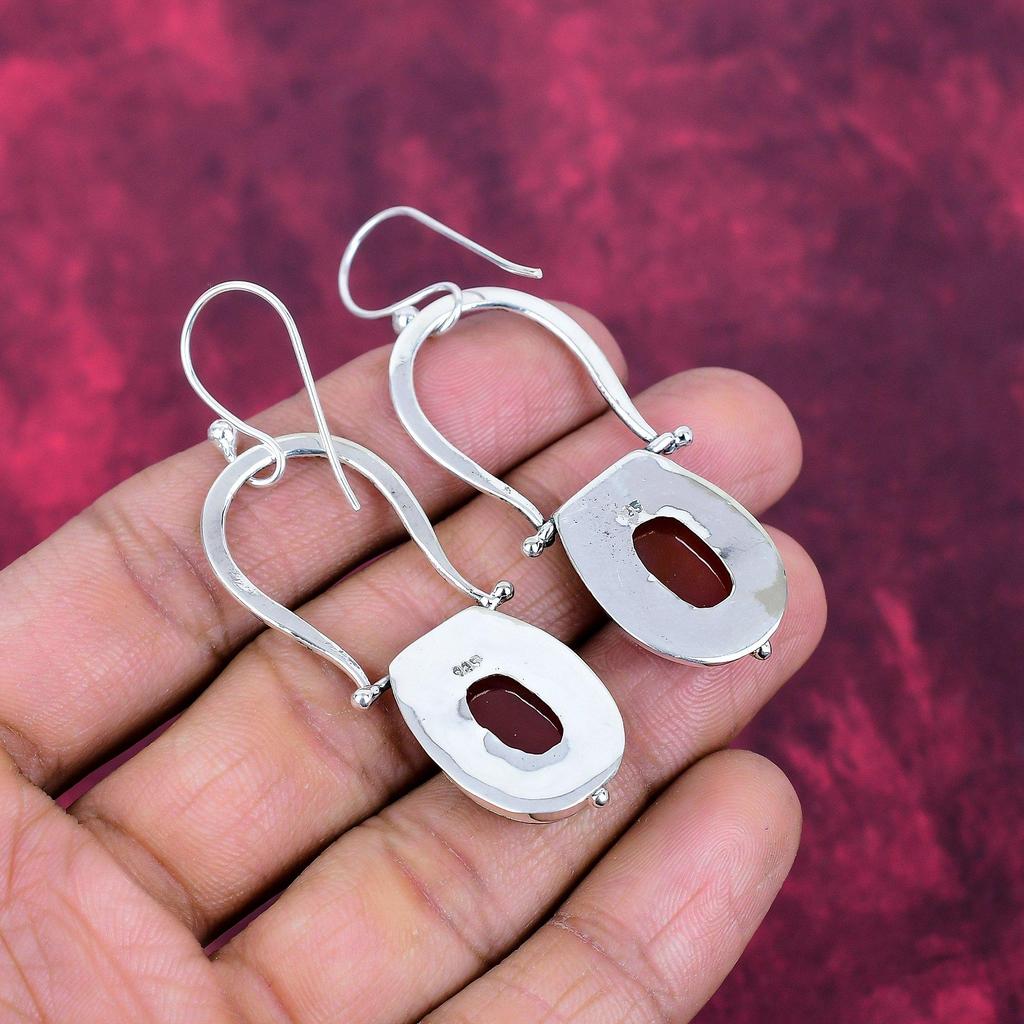 Carnelian 925 Solid Sterling Silver Earrings, Handmade Gemstone Earrings Jewelry, Gifts For Wife Brand New Earrings