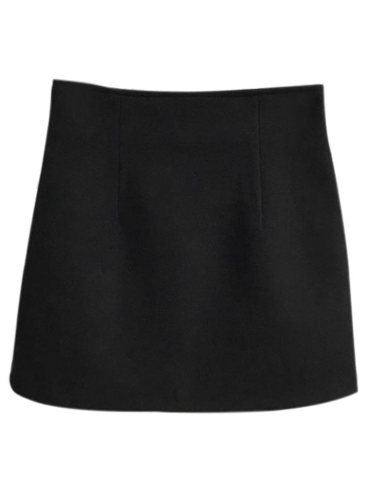 Wolle A-Linie Hohe Taille Schwarzer Minirock - Damen Herbst/Winter Bodycon Schlankmachender Trend