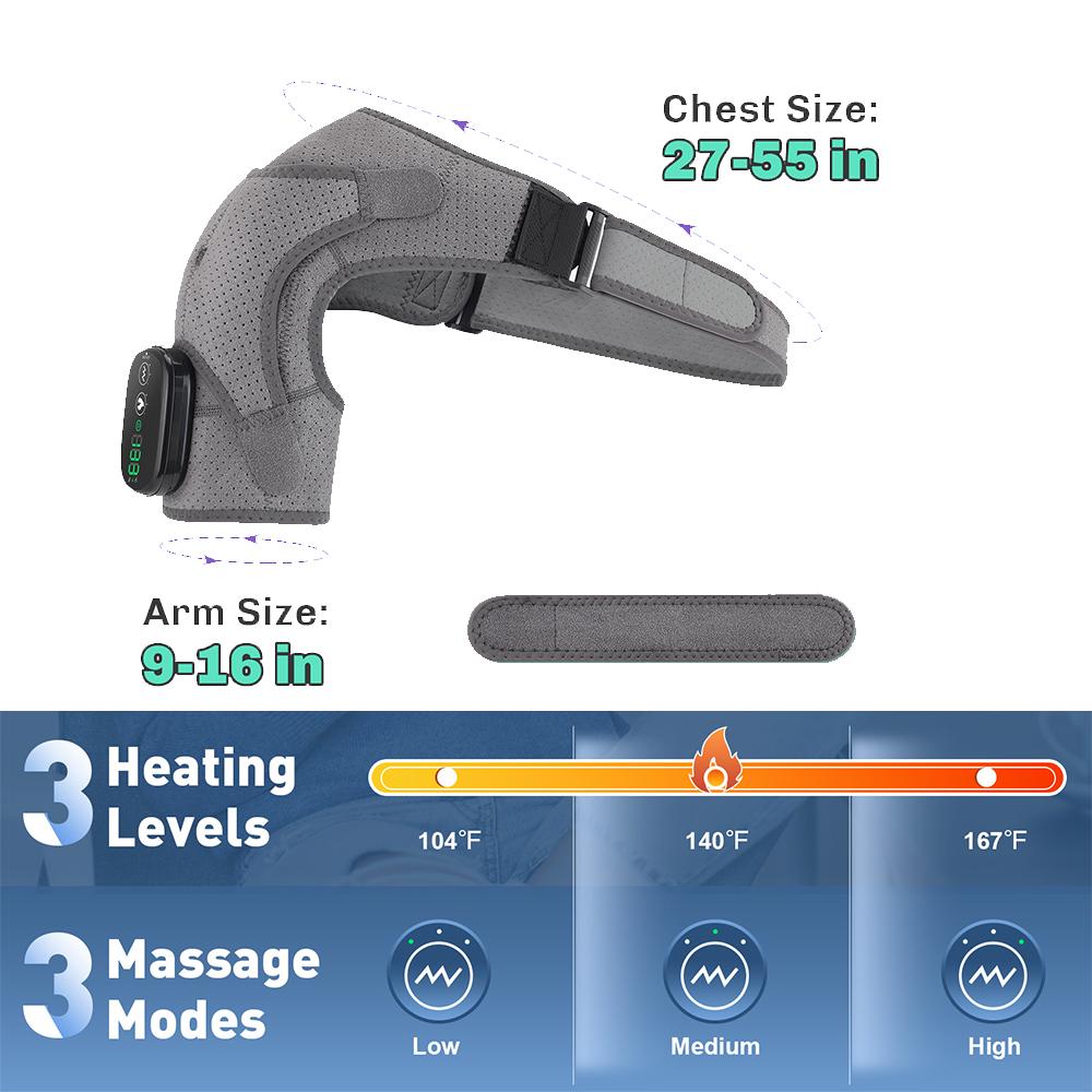 

Vibration & Heating Shoulder Massager Belt Home Hot Compress Neck Relieve Fatigue Strap Wireless Shoulder Relax Muscles Brace сірий колір