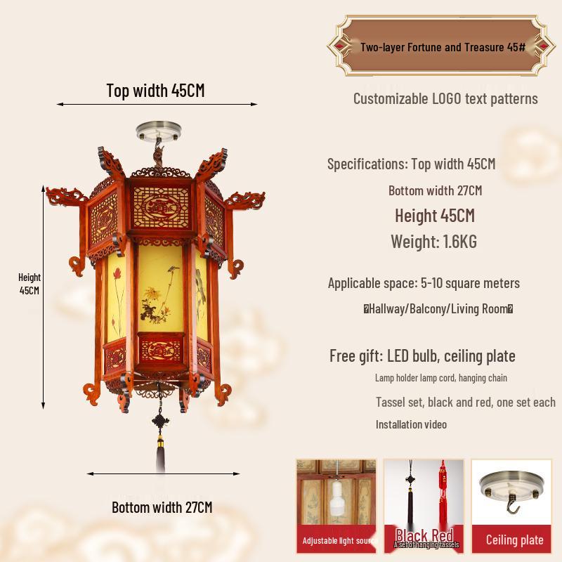 Solid Wood Antique-Style Palace Lantern for Outdoor Balcony & Villa Entrance