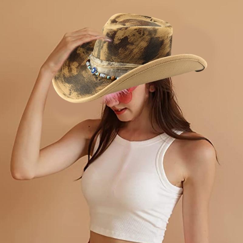 Classical Cowboy Hats With Distressed Motifs Soft Comfortable Outdoor Event Costume Parties