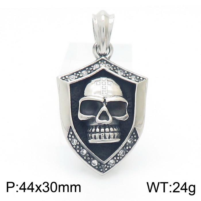 Hip Hop Skull Crystal Stone Shield Necklace for Men High Quality Stainless Steel Gold Color Charm Pendant Trendy Jewelry Gift