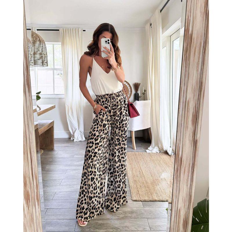 

Spring and Summer New Arrival Fashion Wind Cool Pants Leopard Print Print Loose Pants Women s High Waist Thin Loose Draping Mopping Pants Leopard print S