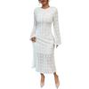 European & American 2025 Spring/Autumn Elegant Fishtail Skirt Long Sleeve Lace White Dress