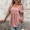Women’s Short Sleeve Square Neck Eyelet Embroidered Button Front Loose Fit Casual Tunic Top for Daily Wear