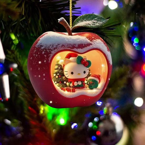 Christmas Ornament Cartoon Anime Cat In Red Fruit Christmas Tree Ornament 2D Acrylic Hanging Pendant for Holiday Home Decor