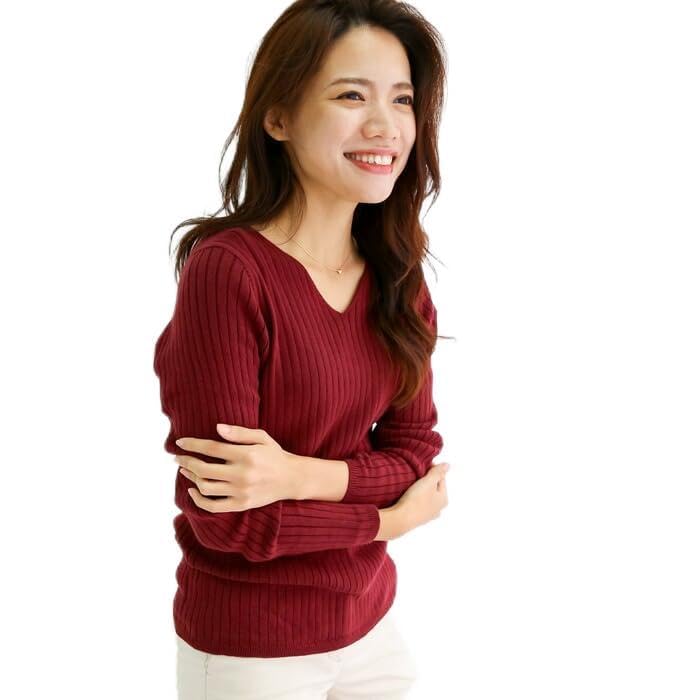 Winter Plus Ribbed Long Sizes Burgundy wn-0114 [Jungle Jalopy] Women's Sweater, Sizes, Knit, V-Neck, Cotton, Sleeves, Lightweight, Elegant,