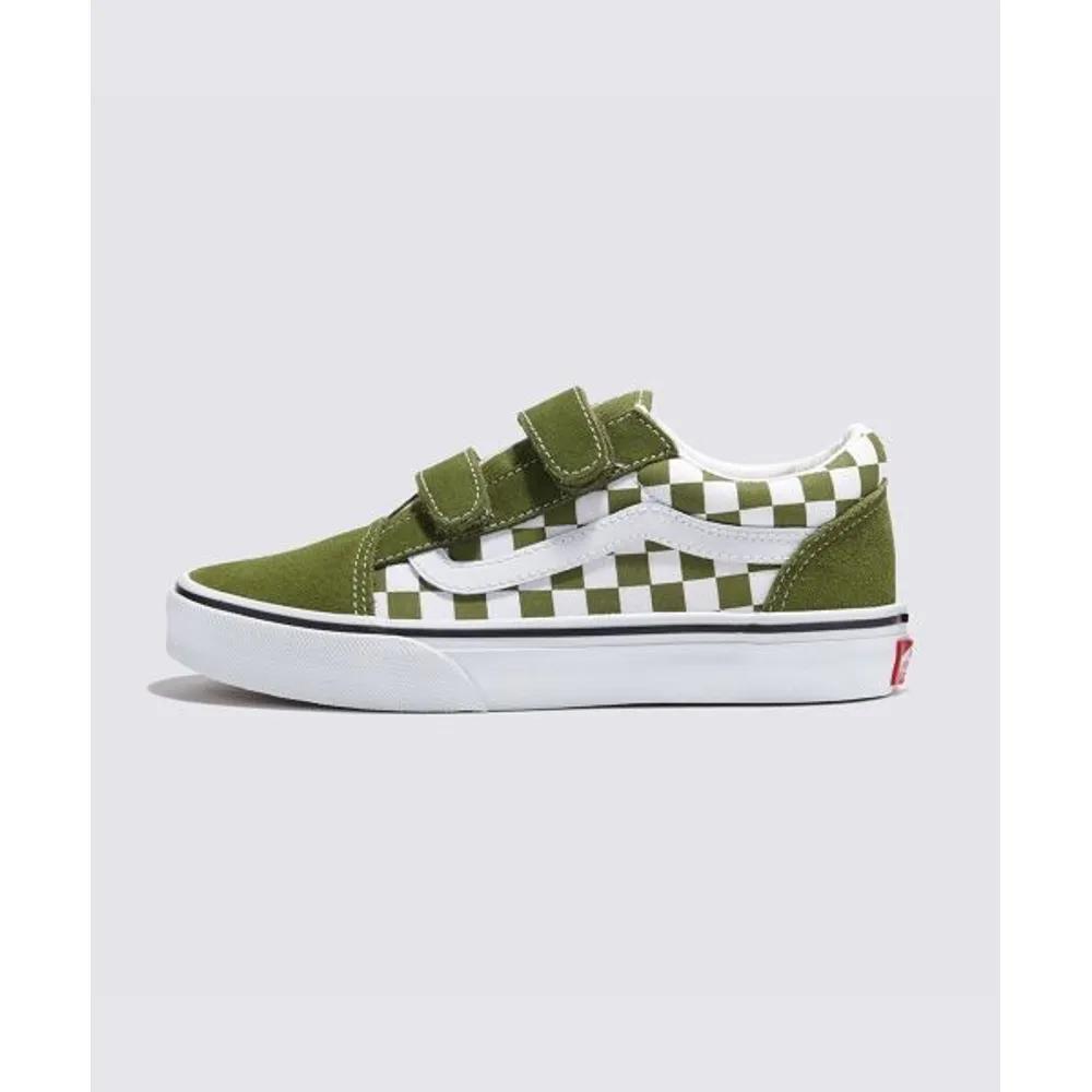 Vans KIDS Old Skool Velcro - (Color Theory) Checkerboard Pesto VN000CYWCIB1 05 210