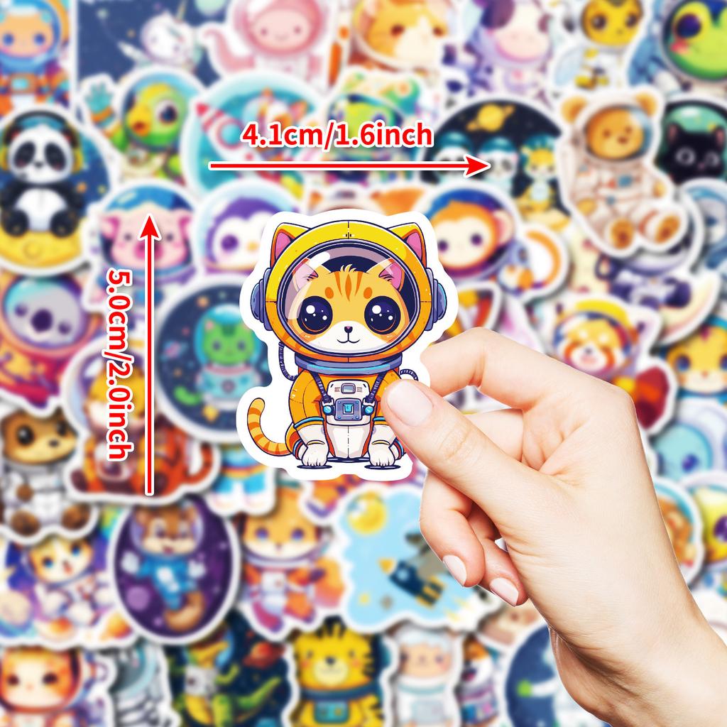 50 Fine Astronaut Stickers Cute Cartoon Small Animal Rocket Stickers DIY Water Cup Refrigerator