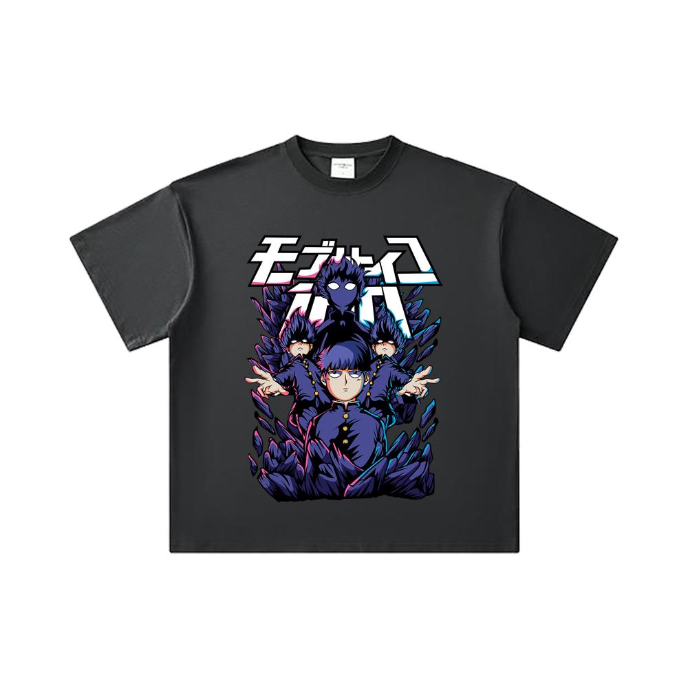 260 GSM Double Yarn 32 Count 100% Cotton Mob Psycho 100 V1 Shiego Print Unisex Heavy Cotton T Shirt
