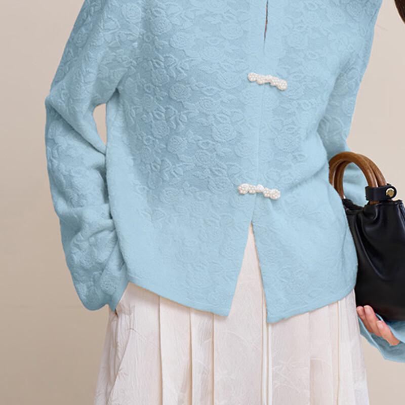 Mocana Women's Chinese Style Disc Button Lambswool Long Sleeve Sweater