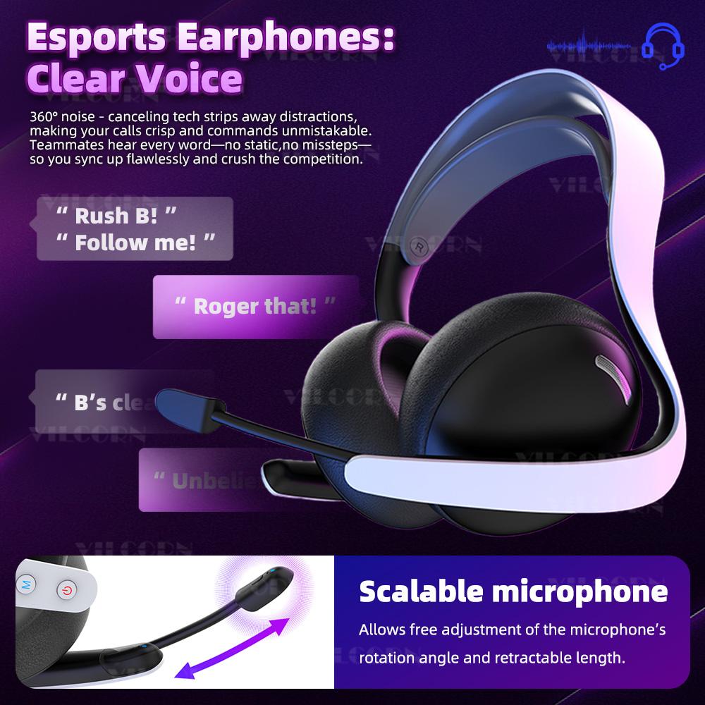 Wireless Gaming Headset For PS5 2.4G Bluetooth 5.4 Game Headphones For PC Switch PS4 Android iOS With Noise Cancelling Mic