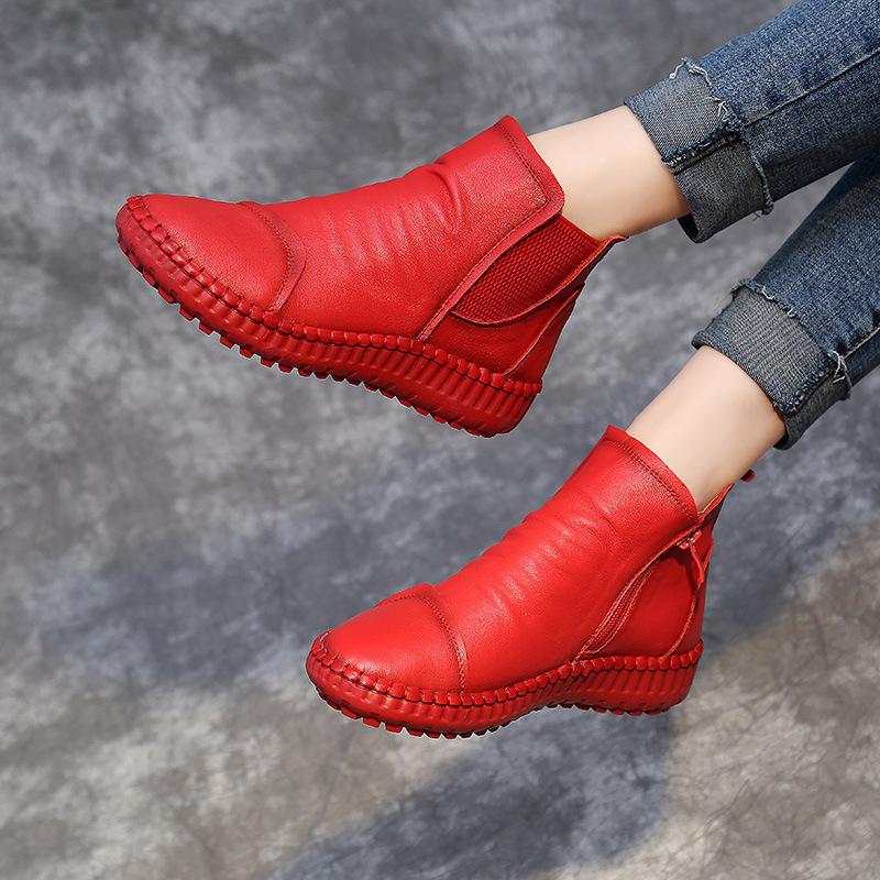 Women Boots Autumn Winter Fashion Handmade Ankle Boots Warm Soft Outdoor Casual Flat Shoes Woman
