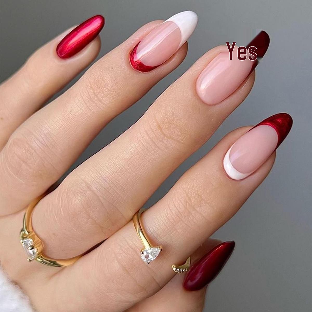 

Advanced Christmas Manicure Snowflake Red French Tip Removable False Nail Patches
