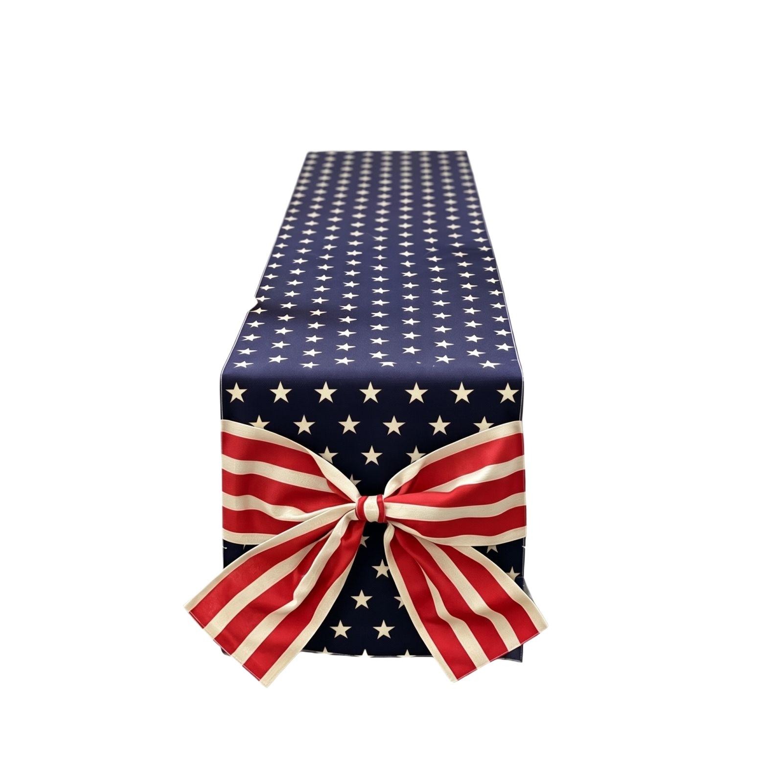

Independence Day Table Runner with Stars and Stripes Pattern Decorative Fabric Table Cover for Dining Events Parties Home Decor One Size