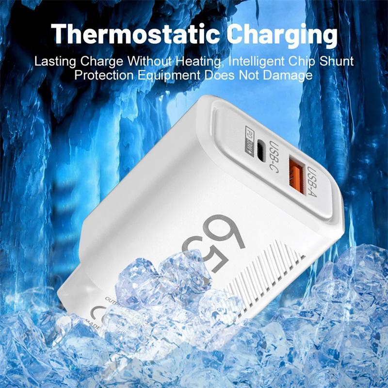 USB PD Charger 65W Plug Type C Fast Charging Phone GaN Charger Adapter EU/US for iPhone 16 15 Pro Max Samsung Phone Accessories