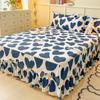 Printed Bed Skirt with Pillowcase Queen Size Bed Cover Set Ruffles Mattress Protector Home Bed Linen Soft Bedspread Jupe De Lit