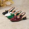 Women's European and American Patent Leather Chunky Heel Sandals, Square Toe, Back Cutout, Plus Size 43 (8839-7LX)