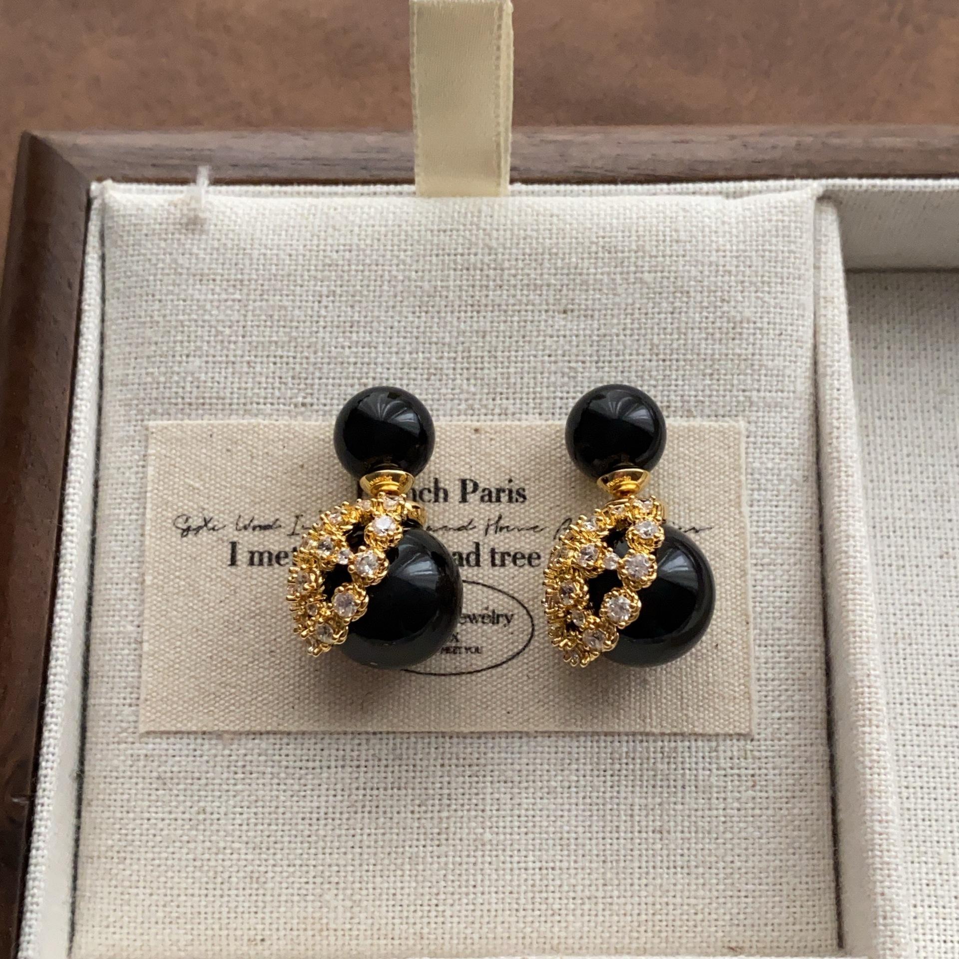 Exquisite Premium Warm Pearl Stud Earrings Classic Shining Zircon Inlaid Earrings Earrings