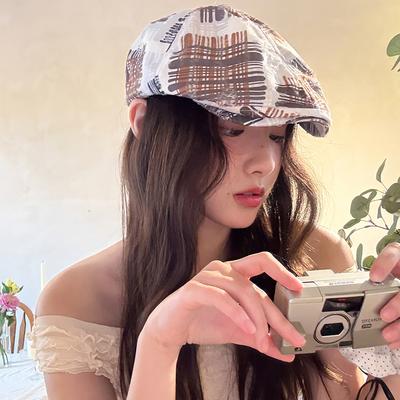 Retro Old Graffiti Forward Hat Women's Spring Versatile Beret Big Head Circumference Octagonal Newsboy Hat Tide
