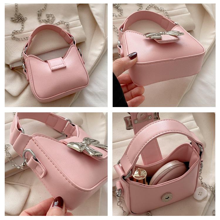Butterfly Knot Faux Leather Mini Crossbody Bag Cute Small Chain Shoulder Purse for Women
