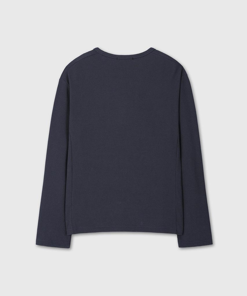DIVEIN Uniform Waffle Henley Neck Long Sleeve (Navy)
