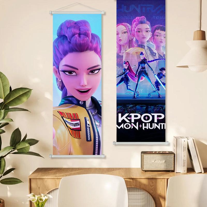 75x25cm Kpop Lovci na démonov Závesná látka Potlačený plagát Rumi Mira Zoey Zvitok Maľba Obrázok Domáca dekorácia