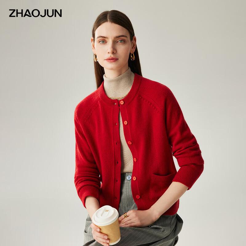 Zhaojun Women's 100% Cashmere Round Neck Thickened Cardigan