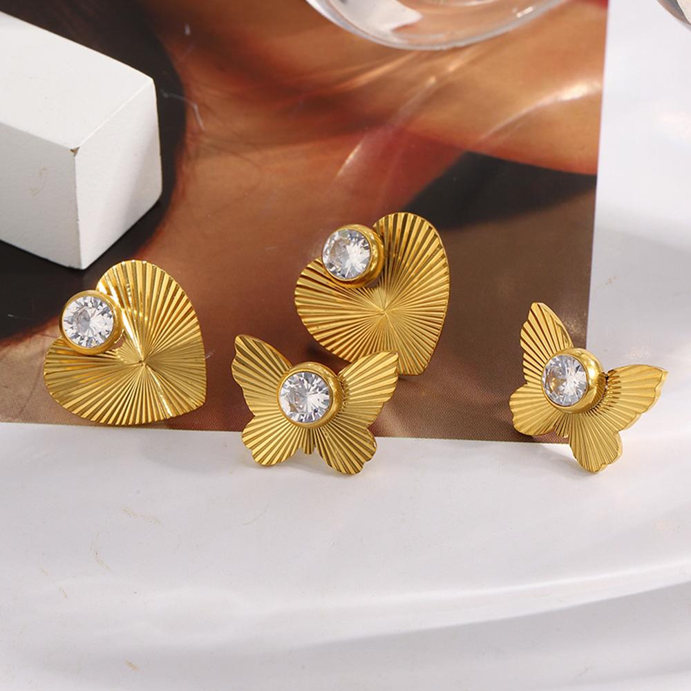 MamacitaSlay 316L Stainless Steel Zircon Butterfly Heart Earring 18K Gold Plated Waterproof Jewelry Valentine's Day Earrings