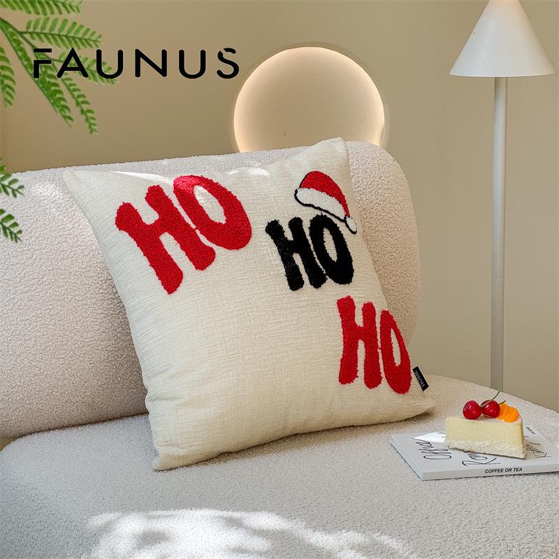 Christmas Embroidery Candy Cane & Santa Hat Tufted Throw Pillow Cover