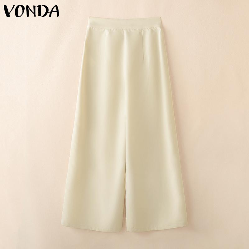 VONDA Women Zip-up Waist Casual Loose Long Palazzo Pants Suit Trousers