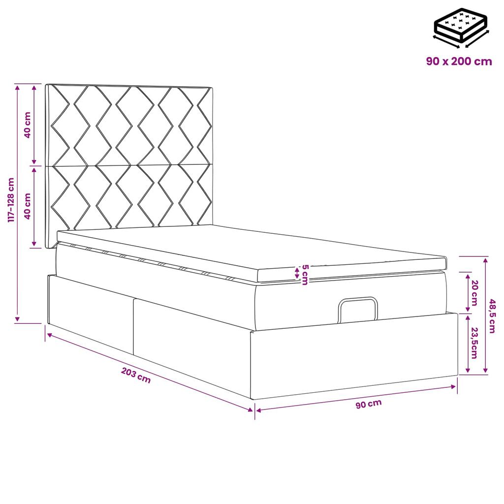 Ottoman Bed with Mattress and LED Pink 90 x 200 cm Velvet