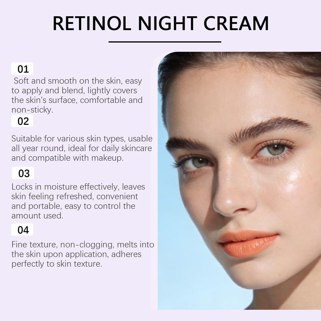 Moisturizing And Hydrating Cream, Retinol Night Cream, Long-lasting Moisturizing Facial Cream. Suitable For All Seasons.
