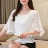 Flower Half Sleeve Shirt Women Elegant Fashion Butterfly Chiffon Blouse Summer Cotton Edge Lace O Neck Loose Shirt