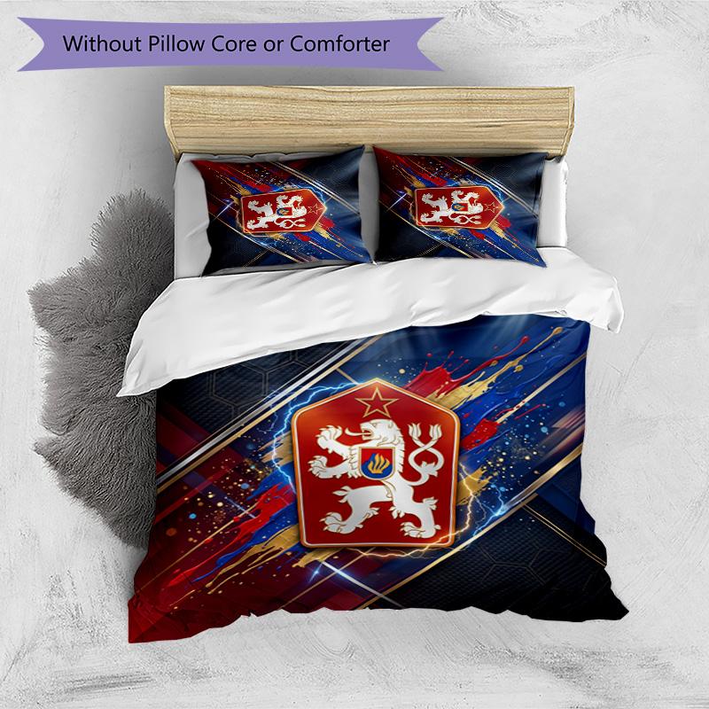 Czech Republi Football Printed Bedding 3 Piece Set Cozy Breathable Bed Cover Set as Housewarming Holiday Gift