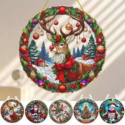 Christmas Acrylic Door Sign Snowman Santa Claus Elk Elf Tree Door Hanger Front