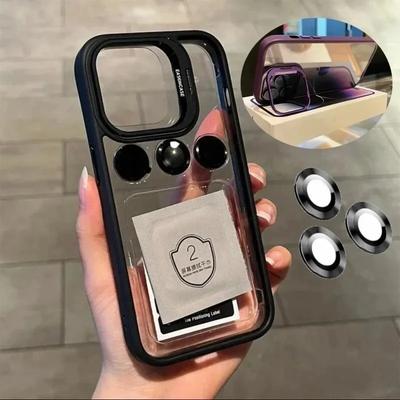 Luxury Bracket Transparent Phone Case For 17 15 16 14 13 12 Pro Max With Holder Camera Lens Protector Shockproof Cover