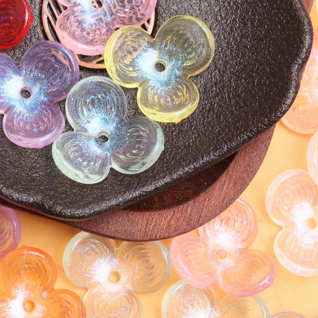 10pcs 22.6mm Acrylic Straight Hole Hollowed Out Three-petal Flowers Beads Mobile Phone Chain Hairpin Handmade Accessories