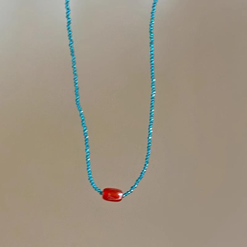 Red Beaded Necklace Women's Retro Atmosphere Versatile Collarbone Chain Summer Niche Design Neck Chain