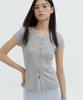 LUCIR ZU Henley Button-Up Sleeve Top (Melange Gray)