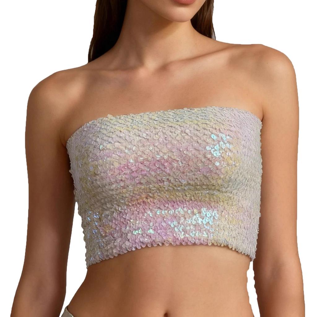 Women's Fashionable And Sexy Sequined Strapless Top