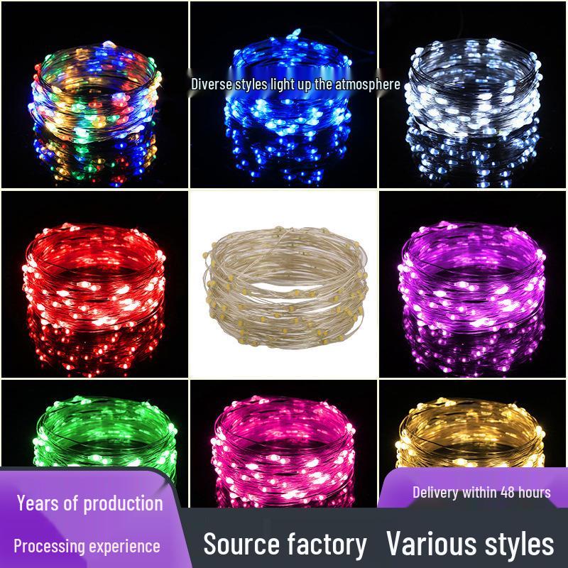 LED Copper Wire Light String with Wave Ball, Battery-Powered, Multifunctional Indoor Decoration Light for Gifts and Lanterns.