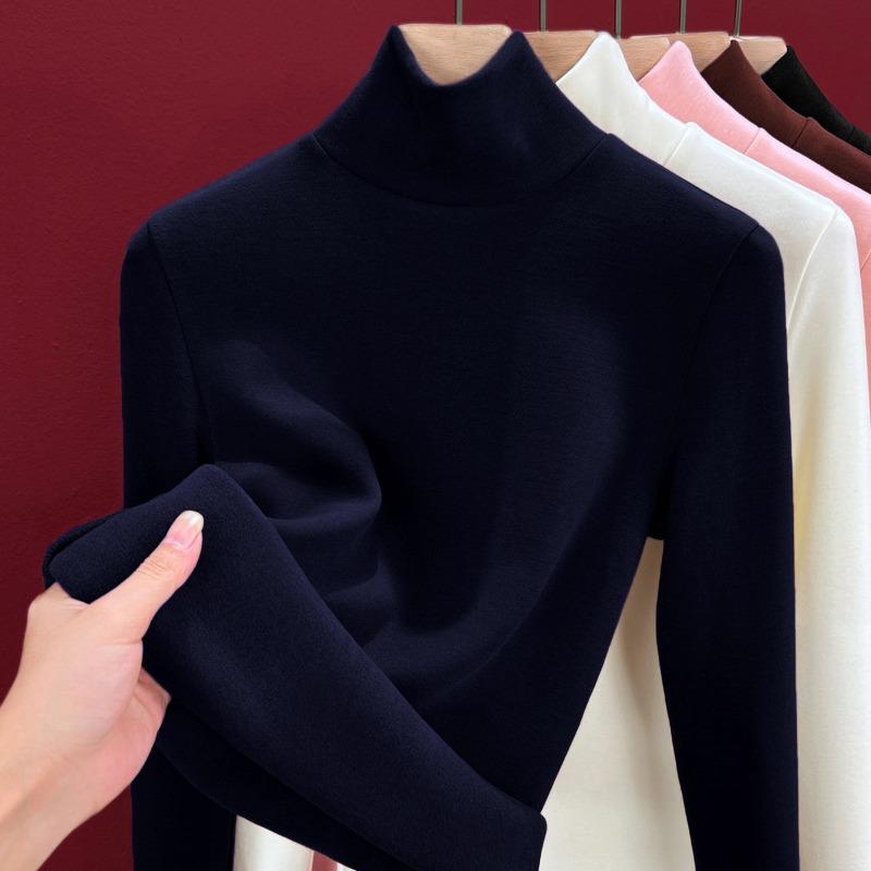 Silk warm fleece heating and thermal underwear women's inner top fleece thickened turtleneck autumn clothes containing wool bottoming shirt winter