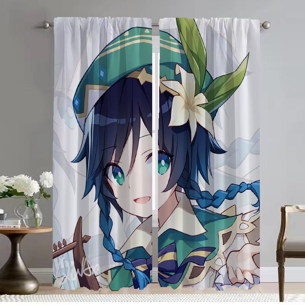 Curtains Child Room Genshin Impact Blackout Curtain for Room 2 Panel Partition Tulle for Bedroom Shades Home Interior Curtains