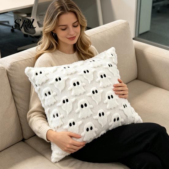 Soft Plush Couch Pillow Covers 2Pcs Halloween Ghost Cushion Covers, Throw 18x18 Decorative Inch Cases for Sofa Bed Chair Cozy