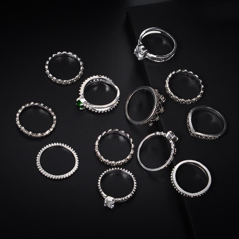 Vintage Zirkon-Ring-Set, 12-teilig, weiß