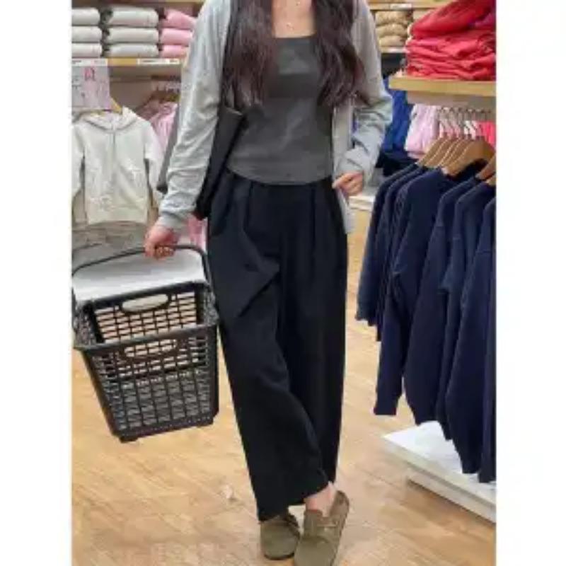 Japanese Retro Thickened Corduroy Wide-leg Pants for Women in Autumn and Winter New Loose High-waisted Casual Petite Pants