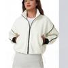 Women Fleece Lined Zip Up Jacket Stand Collar Oversized Casual Color Block Loose Sweatshirt