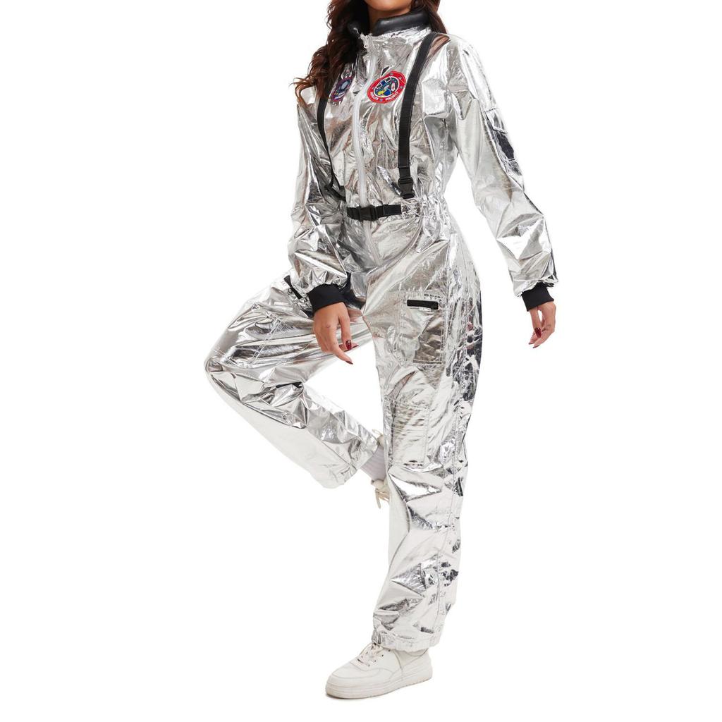 Adult Astronaut Costume Full Body Jumpsuit Space Theme Uniform with Patches and Zipper Closure for Parties Events