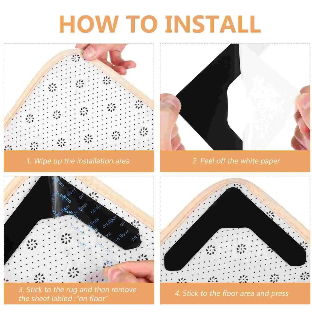12/24PCS Reusable Double Sided Rug Gripper Tape Adhesive Non-Slip Rug Pad Tape Stickers Washable Area Rug Pad Carpet Tape